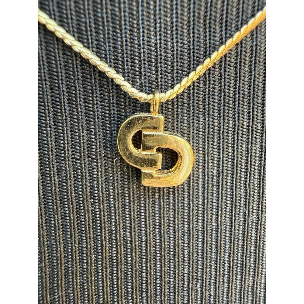 Christian Dior Gold Tone Logo Pendant Necklace - Picture 7 of 8